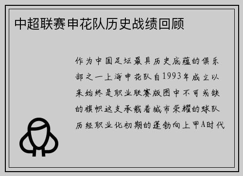 中超联赛申花队历史战绩回顾